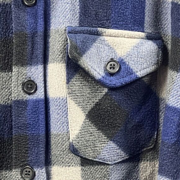 VTG Open Trails Shacket Men XL Blue Plaid Flannel Shirt‎ Jacket Long Sleeve Work - Picture 3 of 14